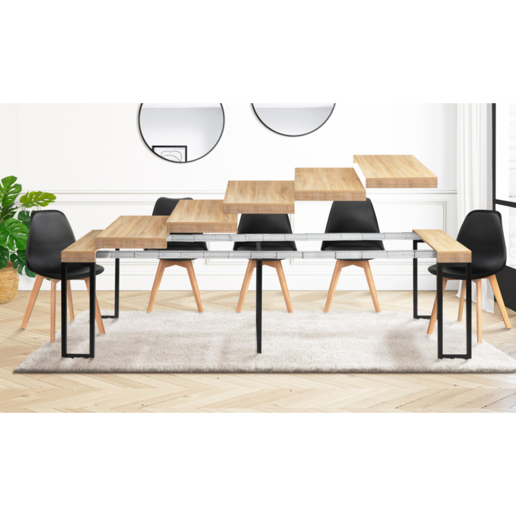 Console extensible Memphis - plusieurs dimensions - Bois / Noir