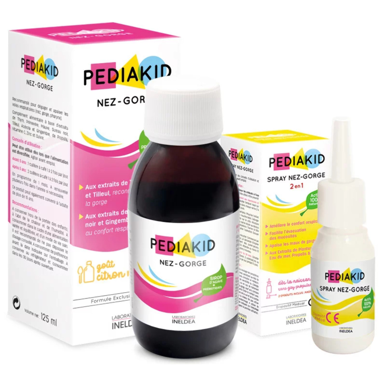 PEDIAKID - Pack Nez-Gorge sirop & spray - 1 sirop Nez-Gorge + 1 spray Nez-gorge - Aide à dégager le nez et apaiser la gorge - Soutien de l'immunité