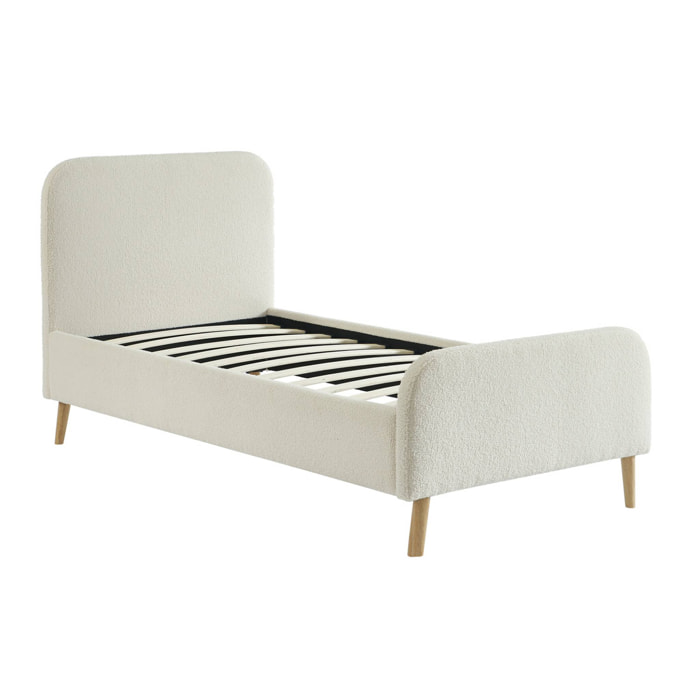 Lit avec sommier et tête de lit rembourrée 90 x 190 cm bouclette FINN