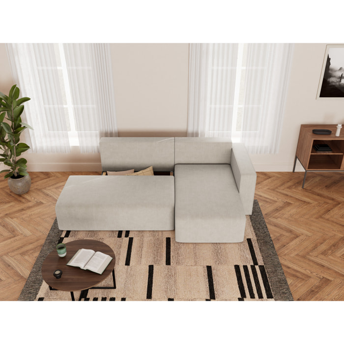 Topaze - canapé d'angle droit 4 places convertible avec coffre sans accoudoir en velours côtelé - Beige