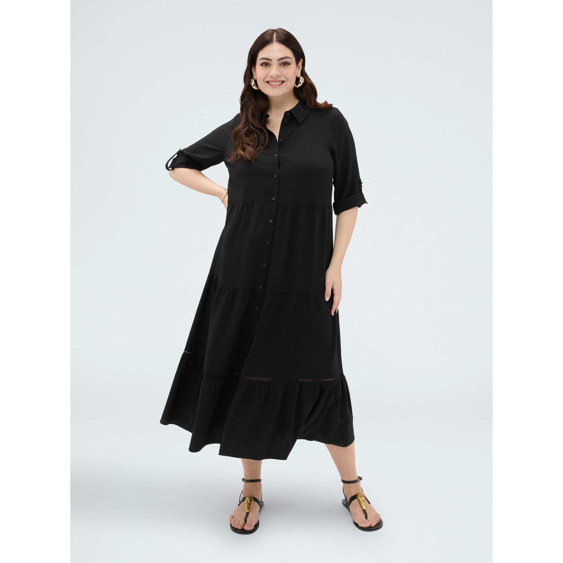 Fiorella Rubino - Vestido largo camisero en viscosa - Negro