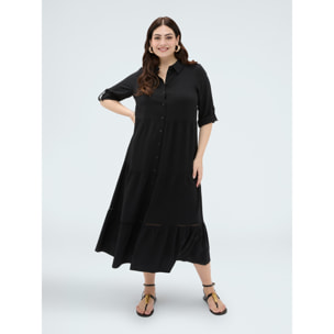Fiorella Rubino - Vestido largo camisero en viscosa - Negro