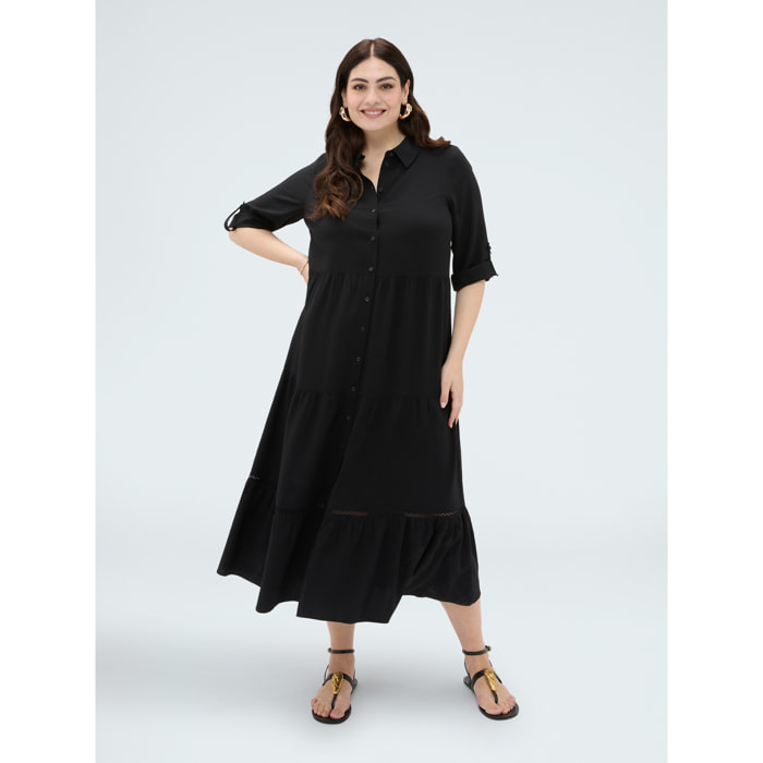 Fiorella Rubino - Vestido largo camisero en viscosa - Negro