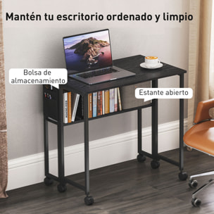 Escritorio Plegable con Ruedas y Estante, Mesa Escritorio Compacta con Bolsillo de Almacenaje, Mesa de Ordenador Portátil para Casa, Oficina, Espacios Pequeños, 80x50x75 cm, Negro
