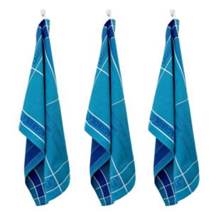Lot de 3 torchons jacquard 50x70cm bleu -  "Tartan"