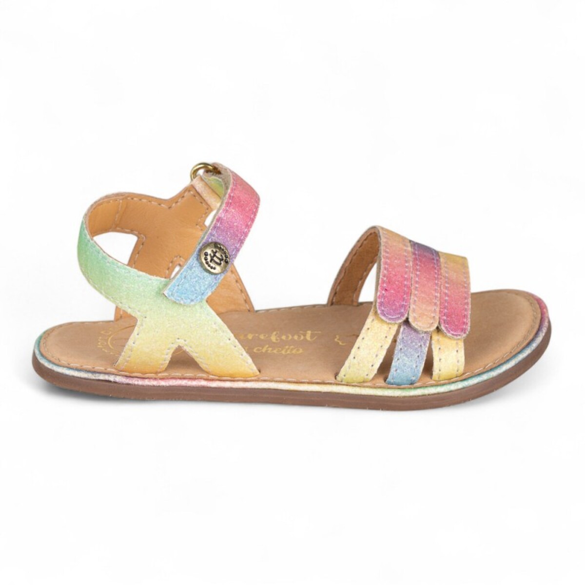 SANDALIA BAREFOOT PIEL CHETTO TIRAS METALIZADAS ARCOÍRIS