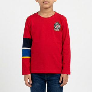 T-shirt con ricamo logo e fasce sulla manica lunga