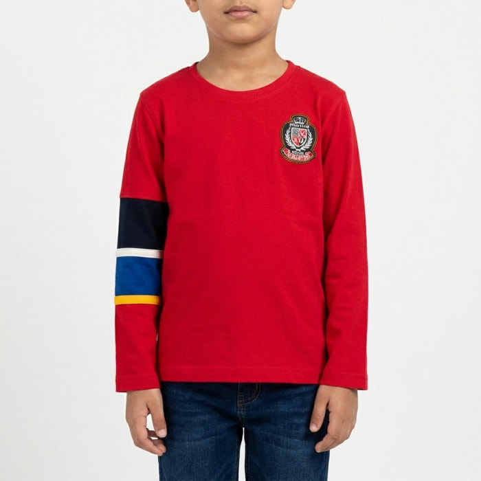 T-shirt con ricamo logo e fasce sulla manica lunga