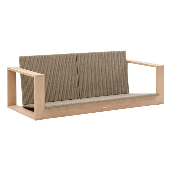 Canapé de jardin "Loevo" eucalyptus & gris 3 places en polyester et eucalyptus