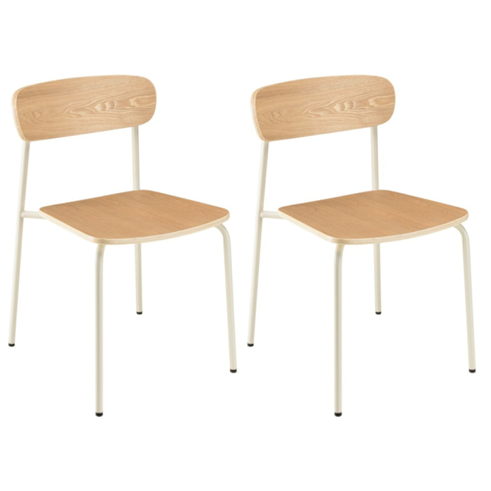 TOM - Lot de 2 chaises « écolier » en bois de frêne pieds acier blanc