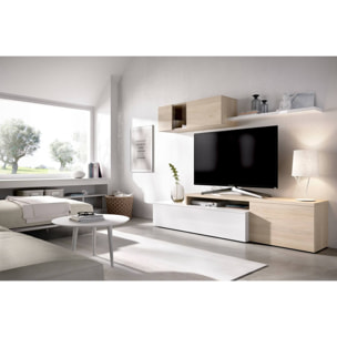 Parete attrezzata Baker, Set da soggiorno modulare ad angolo, Mobile salotto porta TV multiposizione, 201x41h180 cm, Bianco e Rovere