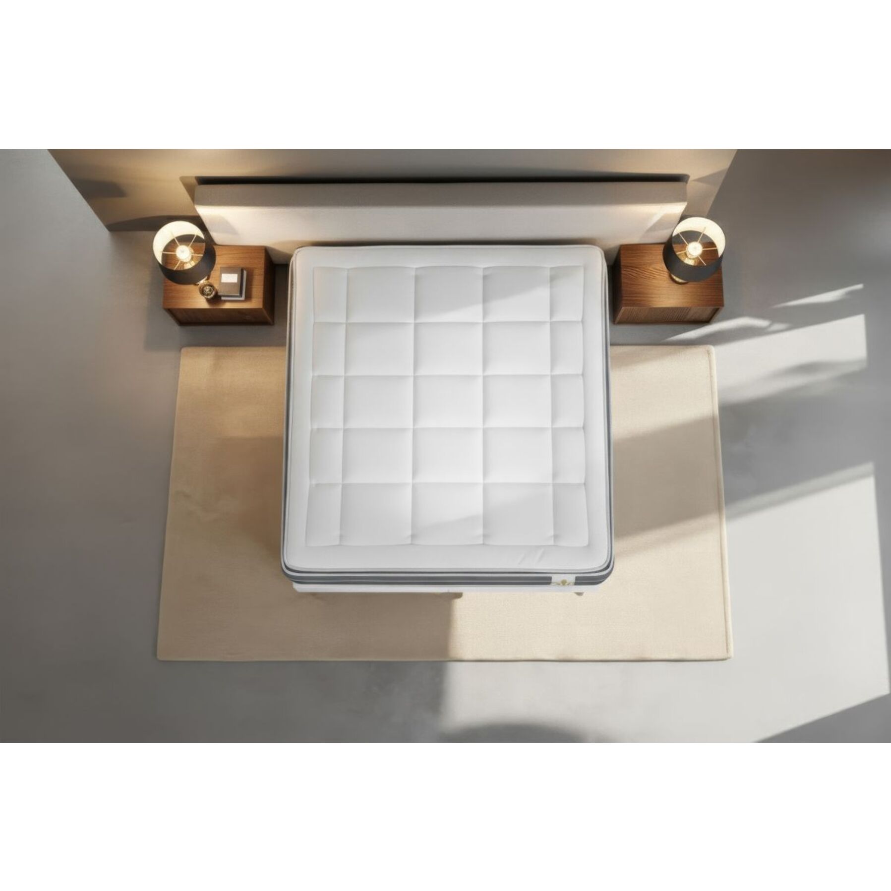 Ensemble Matelas Trente PLUS - 30cm - Hybride - Effet nuage avec surmatelas intégré - Sommier Tapissier Gris