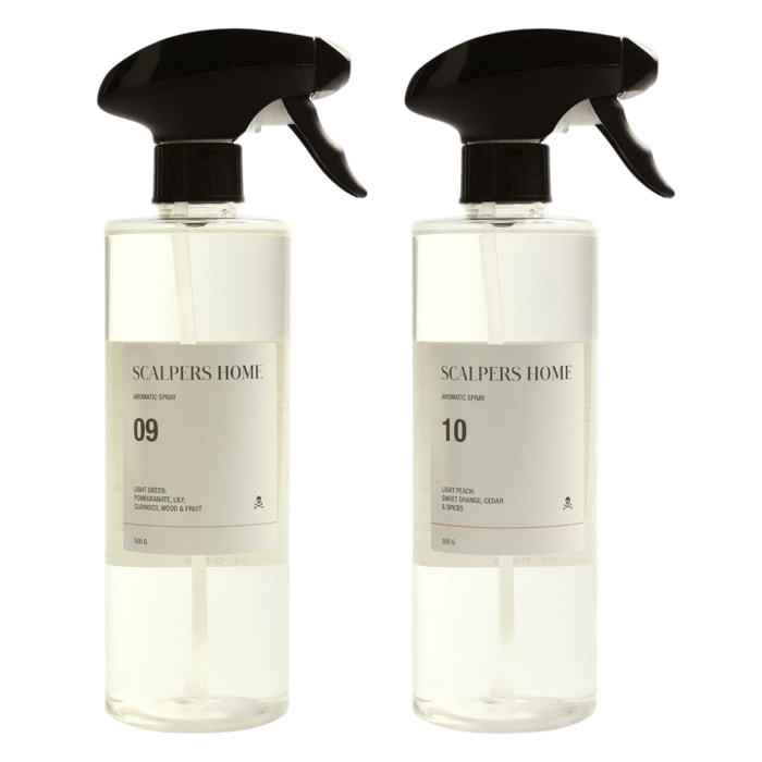 Set de 2 difusores spray de 500ml con aromas de light green y light peach scalpers