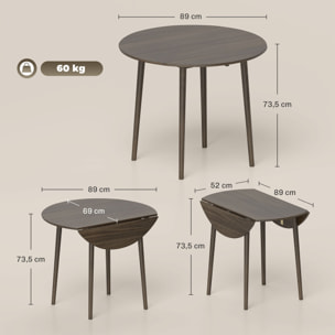 Table ronde de salle à manger cuisine pliable 2 abattants Ø 89 cm bois de pin gris