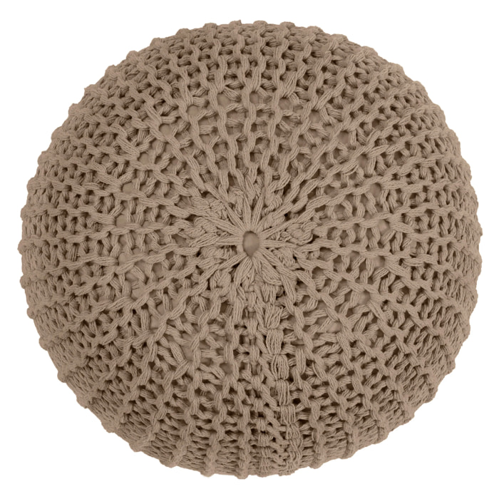 Pouf tricot rond en coton taupe D40 cm - Elisa
