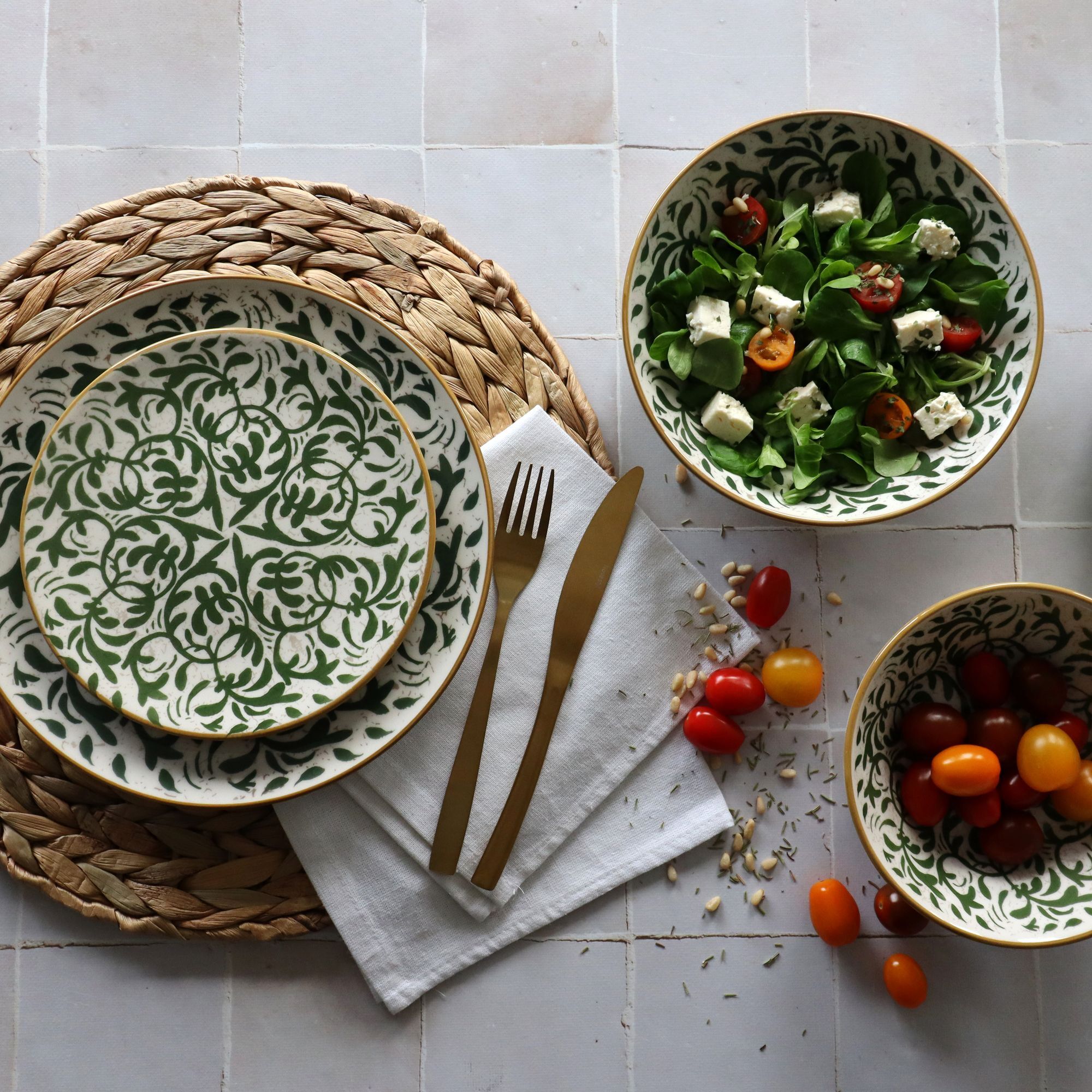 Lot de 6 assiettes plates à motif vert en grès 27cm HERACLEE