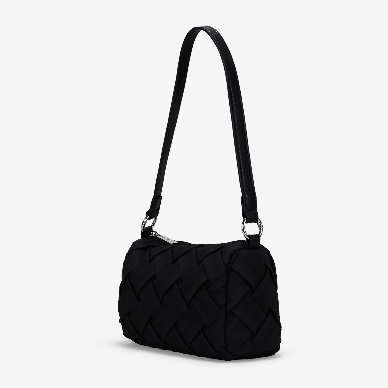 Bolso de hombro negro trenzado con cremallera