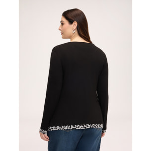 Fiorella Rubino - T-shirt bimaterica con stampa animalier - Nero