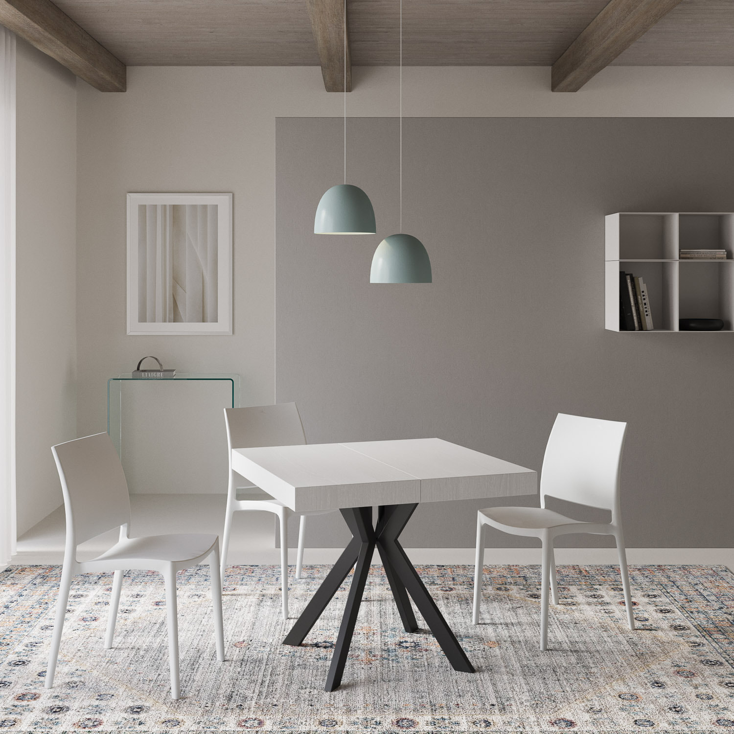 Tavolo allungabile 90x90/194 cm Dolcezza bianco frassino gambe antracite