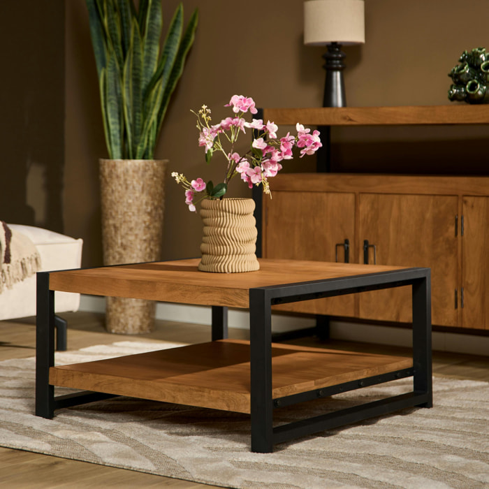 Table basse carrée bois métal MILORA