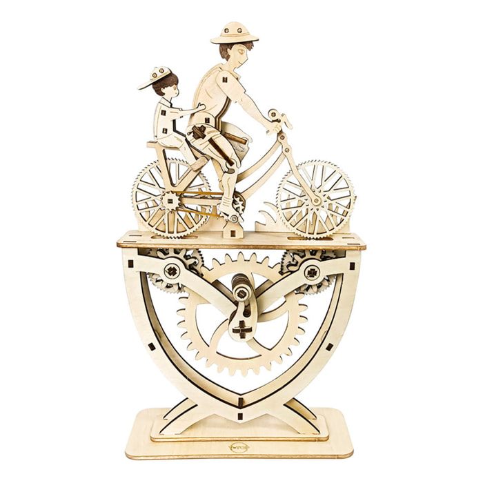 Maqueta de Madera 3D, con movimiento mecánico diseño de Amantes de la bicicleta - Padre e hijo. 118 piezas.