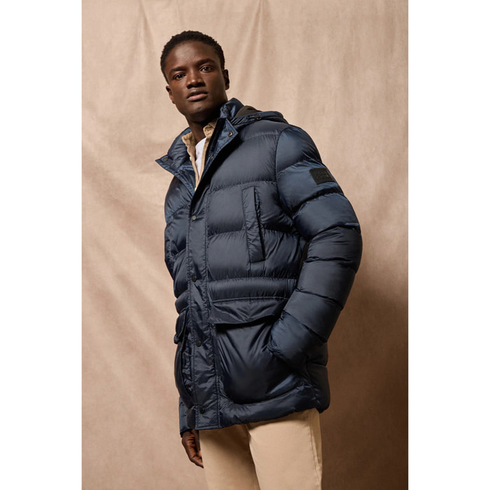 Giaccone blu marino Greenwich con tasche e cappuccio fisso con particolari Polo Club