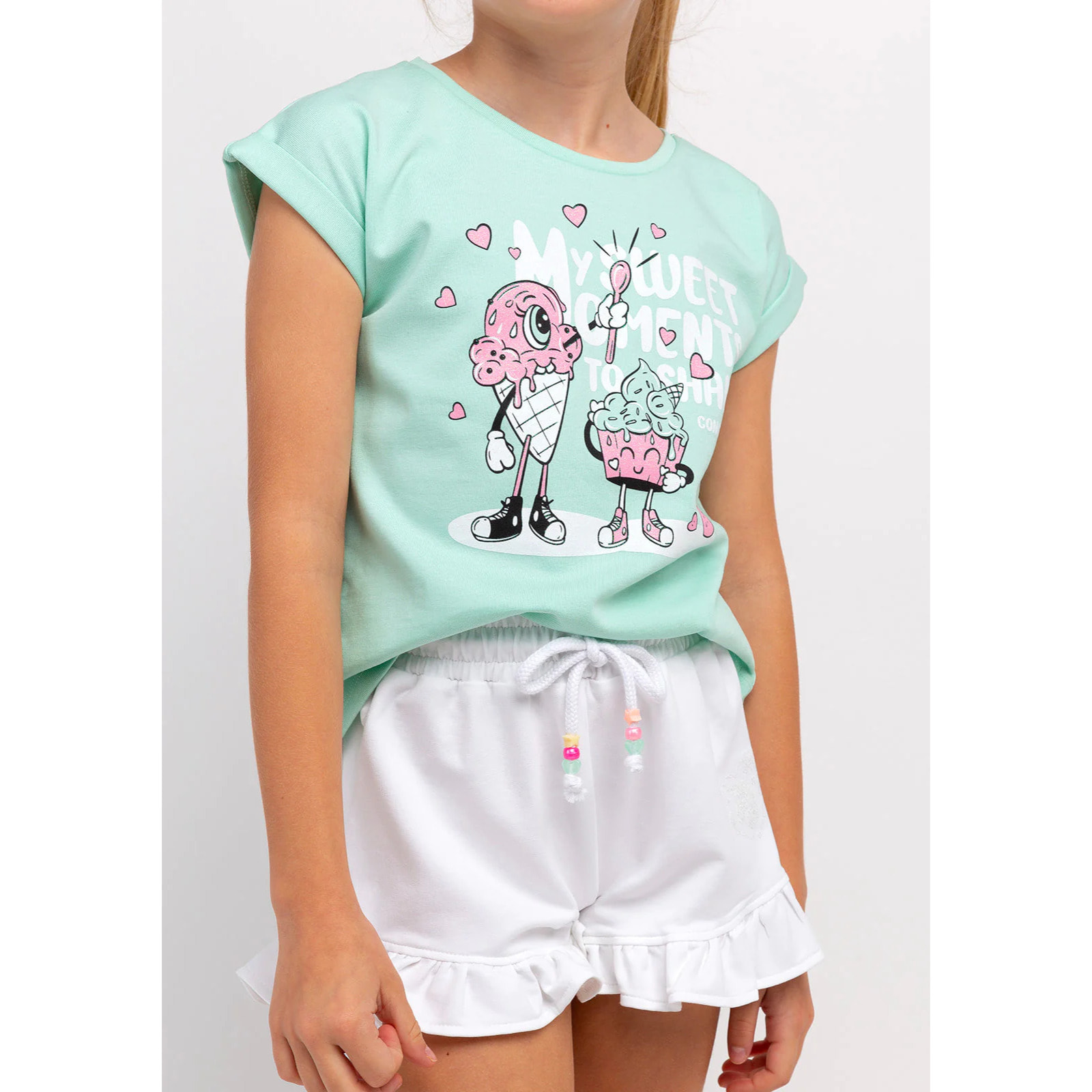 Camiseta de Niña Con Estampado De Helado En Menta