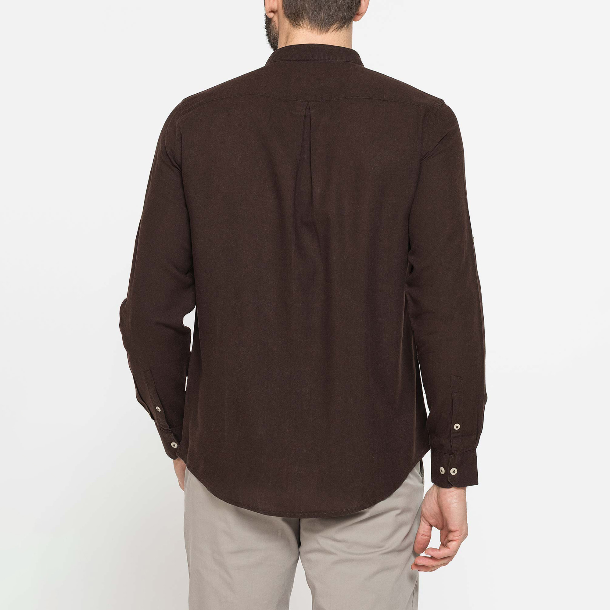CAMICIA COREANA IN MISTO LINO E LYOCELL A TINTA UNITA