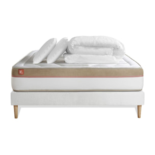 Pack Matelas Le Cosy - 30cm - Mémoire de forme - Confort durable - Sommier kit Blanc - Avec couette et oreillers