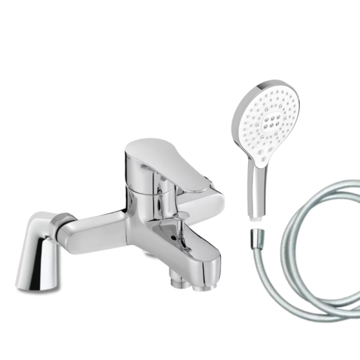 Mitigeur baignoire July + pommeau de douche Metro signature + flexible de douche lisse + colonnettes