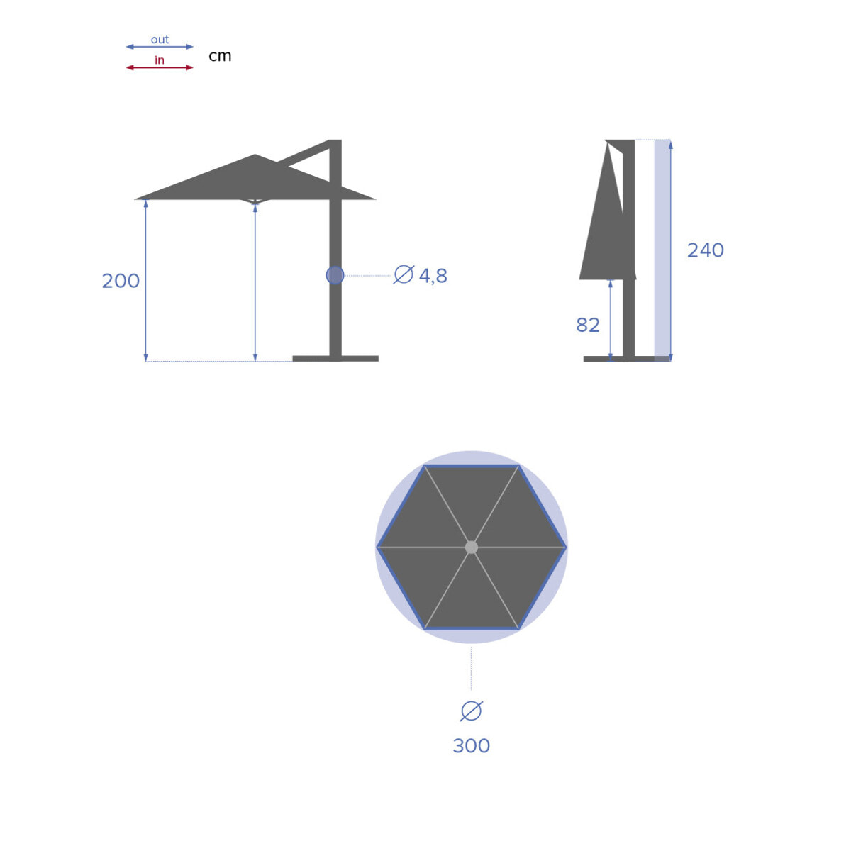 Parasol déporté rond "Manoa" ardoise & graphite 3m en aluminium traité époxy