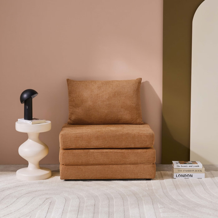 Chauffeuse matelas convertible camel tissu chenille 1 place Fold