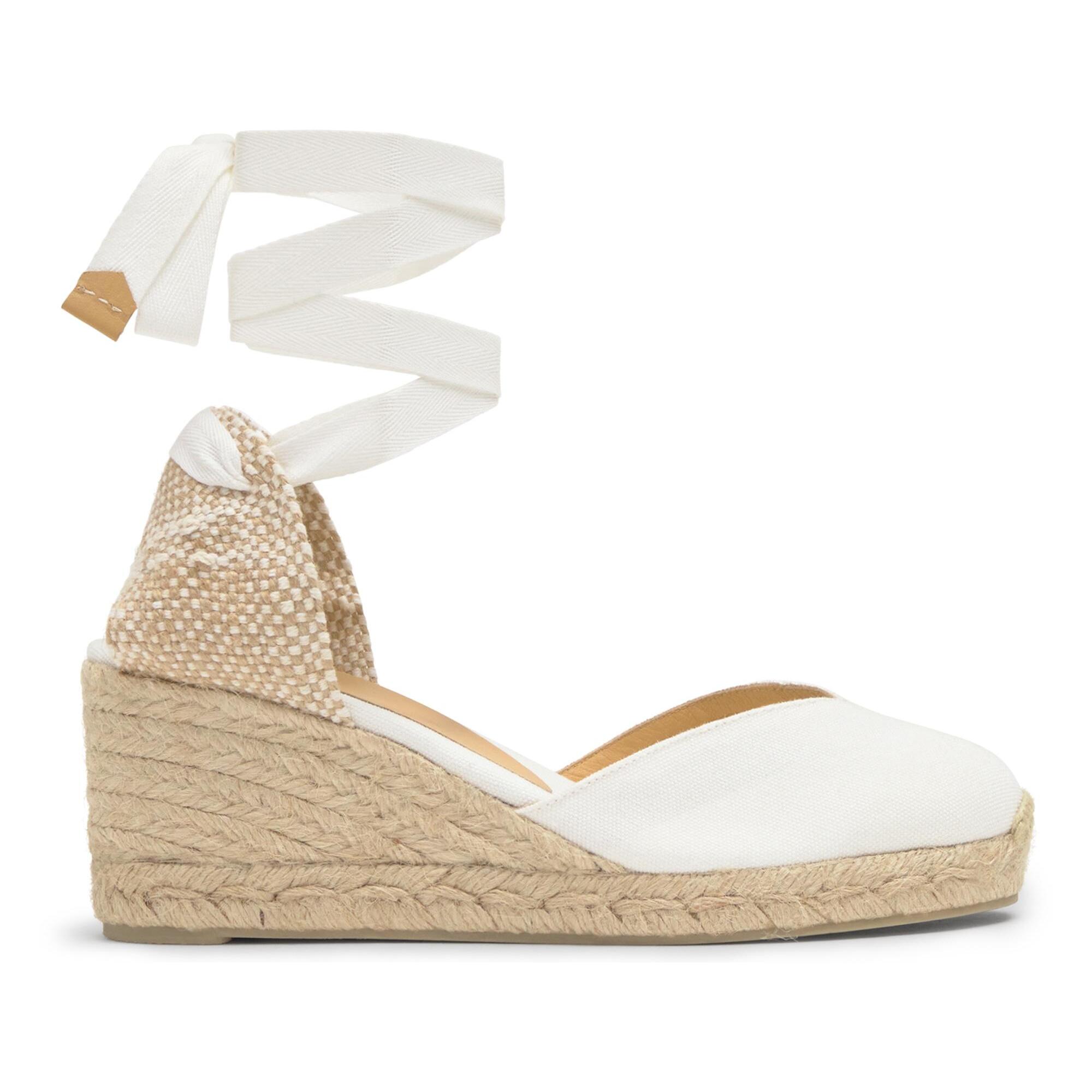 Alpargata plana en lona de algodón con pala en v y lazo al tobillo