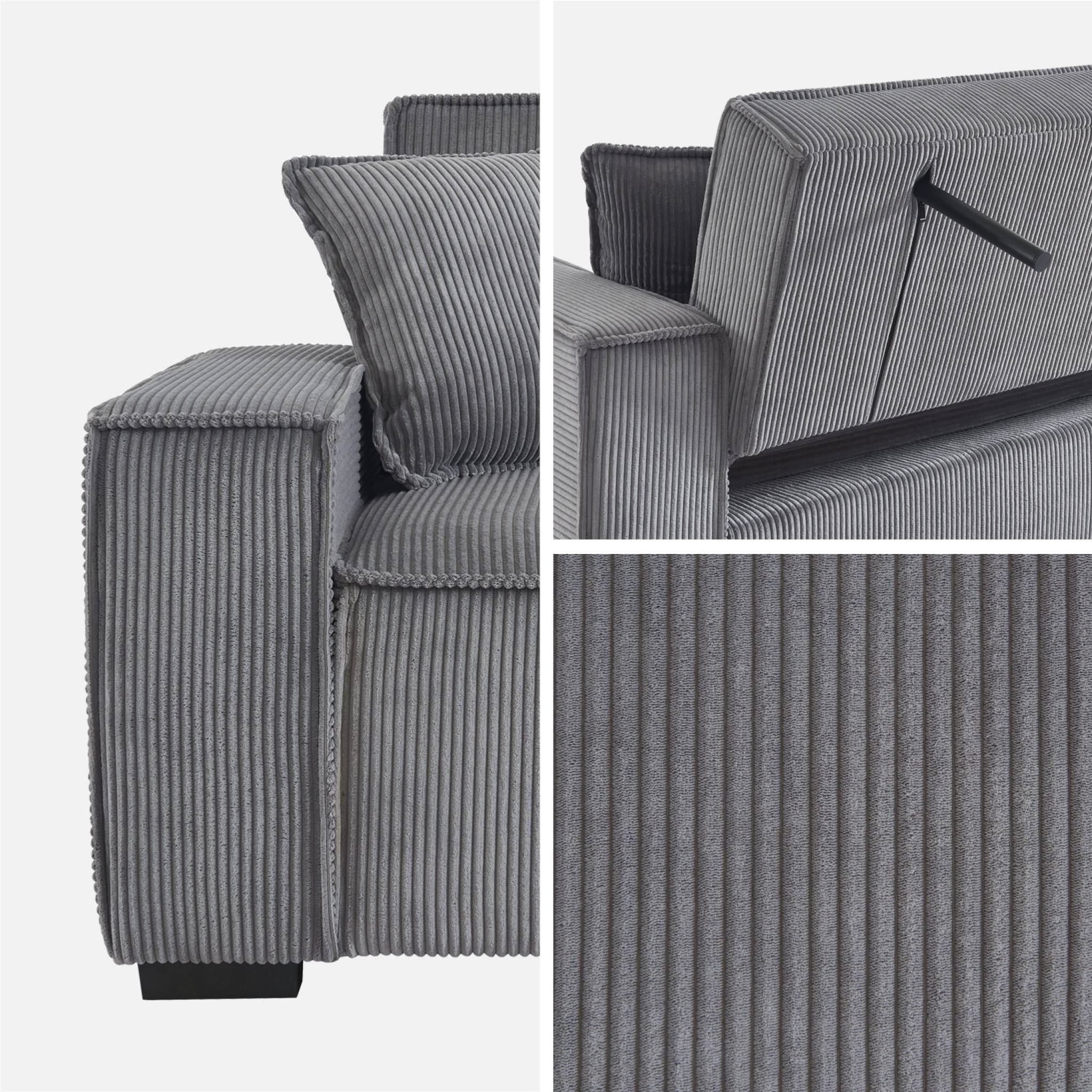 Canapé convertible 3 places gris clair velours côtelé L 231 x P 96.5 x H 80cm