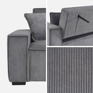 Canapé convertible 3 places gris clair velours côtelé L 231 x P 96.5 x H 80cm