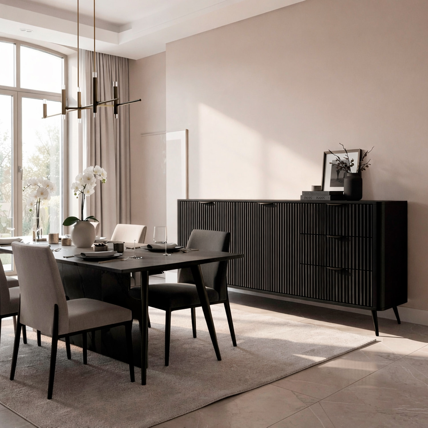 Madia Soggiorno Con 2 Ante e 3 Cassetti Credenza Salvaspazio Design Moderno Elegante Per Soggiorno Camera Con Piedini Slanciati 163 x 81 x 38 Cm Nero