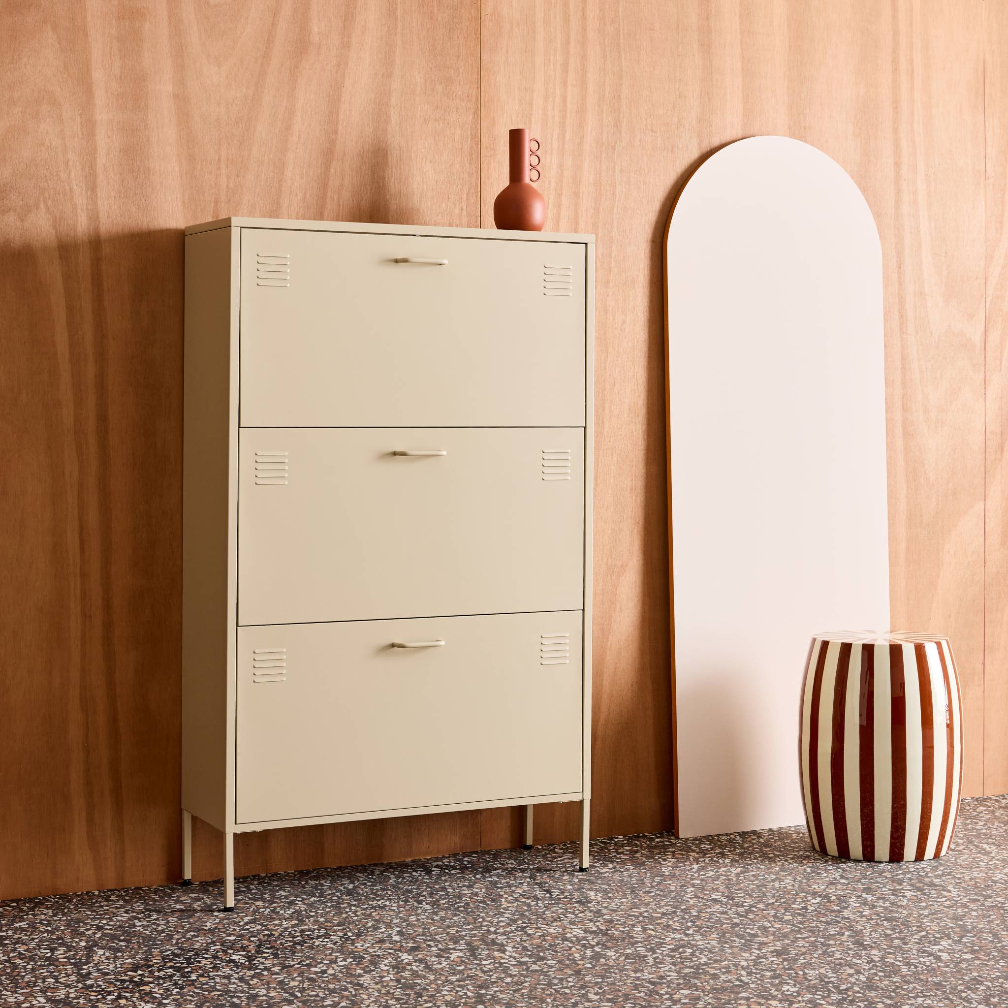 Meuble à chaussures industriel métal 3 abattants ALABAMA