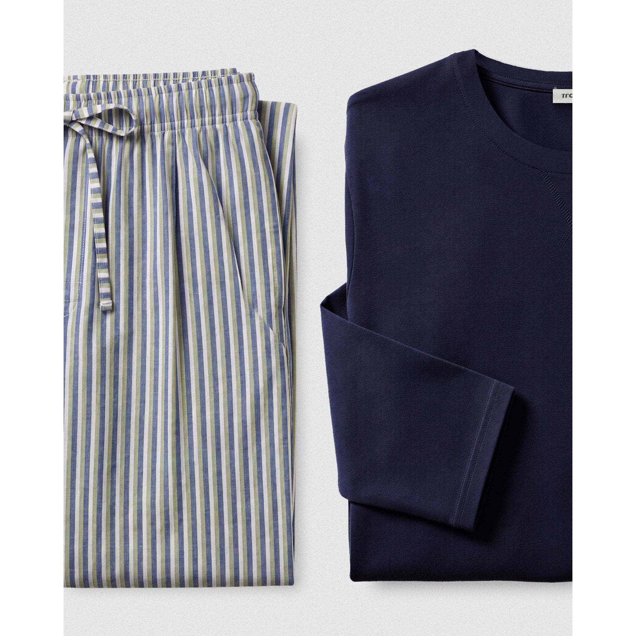 Pijama largo de algodón raya mare azul marino