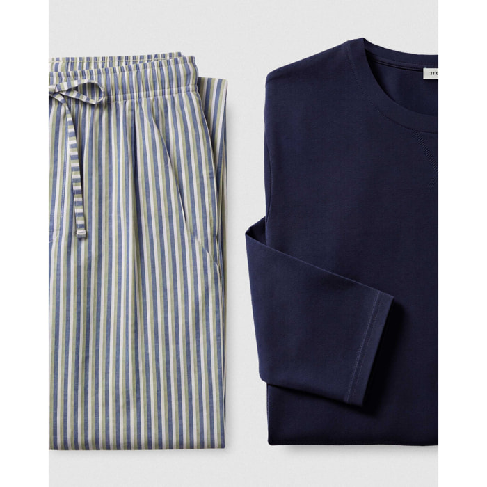 Pijama largo de algodón raya mare azul marino
