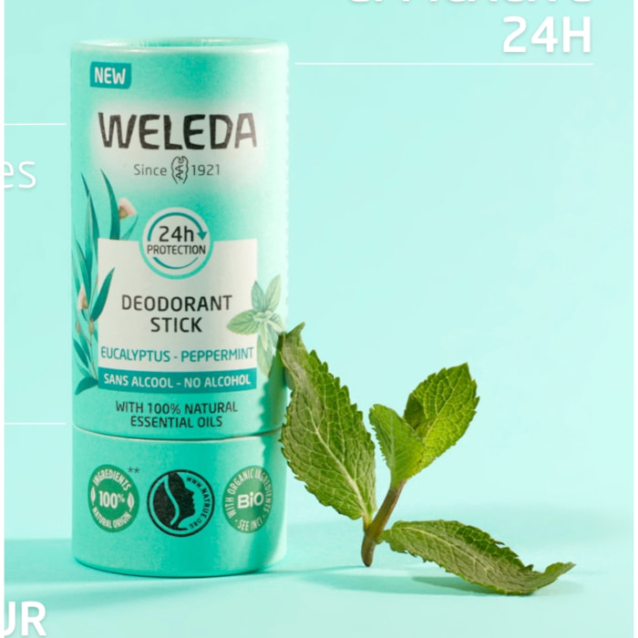 WELEDA - Duo Deodorant stick Eucalyptus Peppermint - Efficacité 24H - Vegan* - Certifié Natrue** - Stick 2x50 g