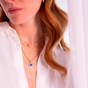 Collana Multifilo Catena Forzatina con Ciondolo Étoile e Pendente Tondo Smaltato Blu con Cubic Zirconia Viola