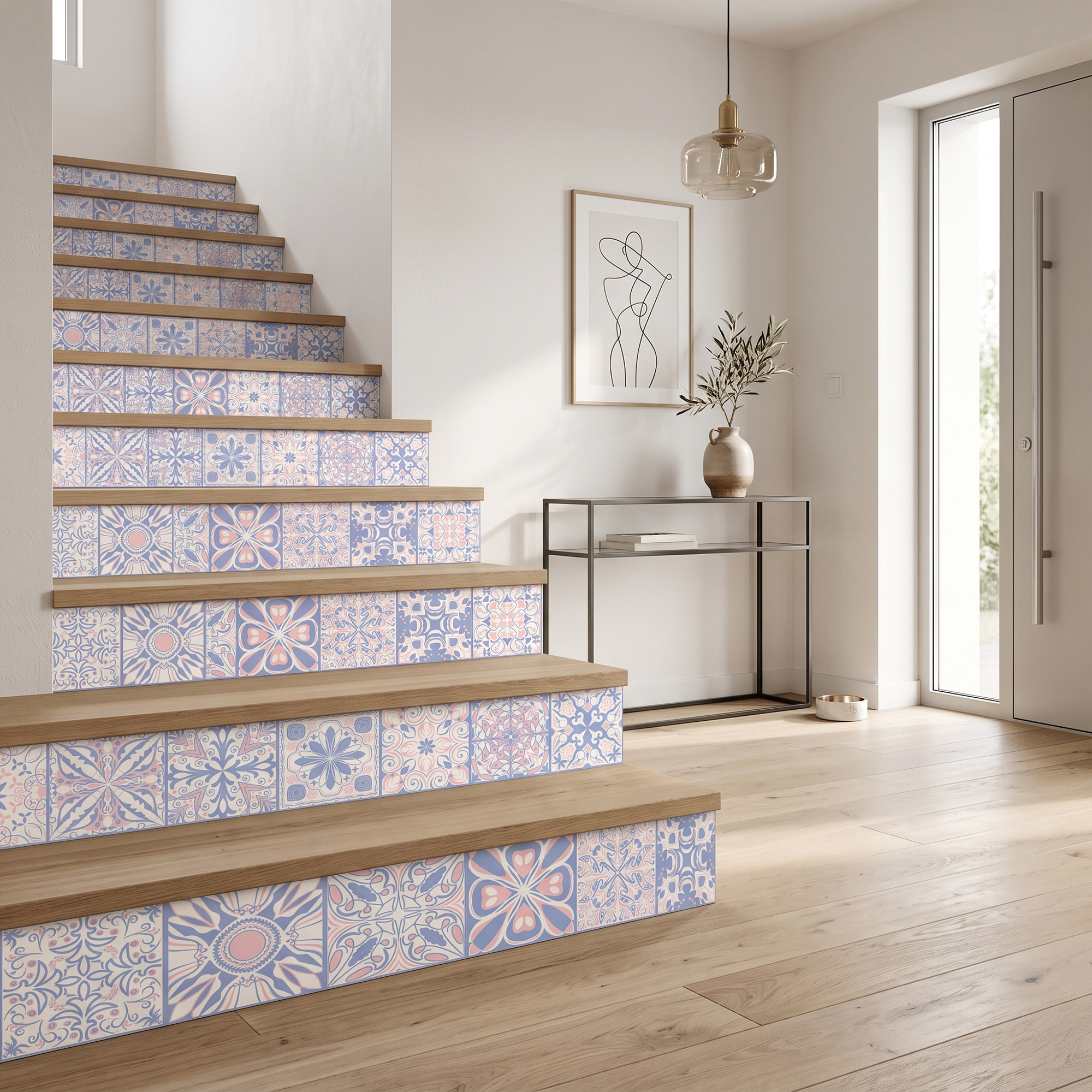 Stickers adhésifs escalier carrelages | Sticker Autocollant contremarche Carreaux de ciment carrelages adhésif - BLEU D'ORIENT