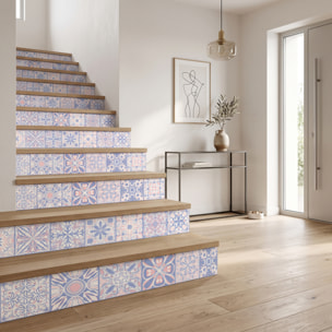 Stickers adhésifs escalier carrelages | Sticker Autocollant contremarche Carreaux de ciment carrelages adhésif - BLEU D'ORIENT