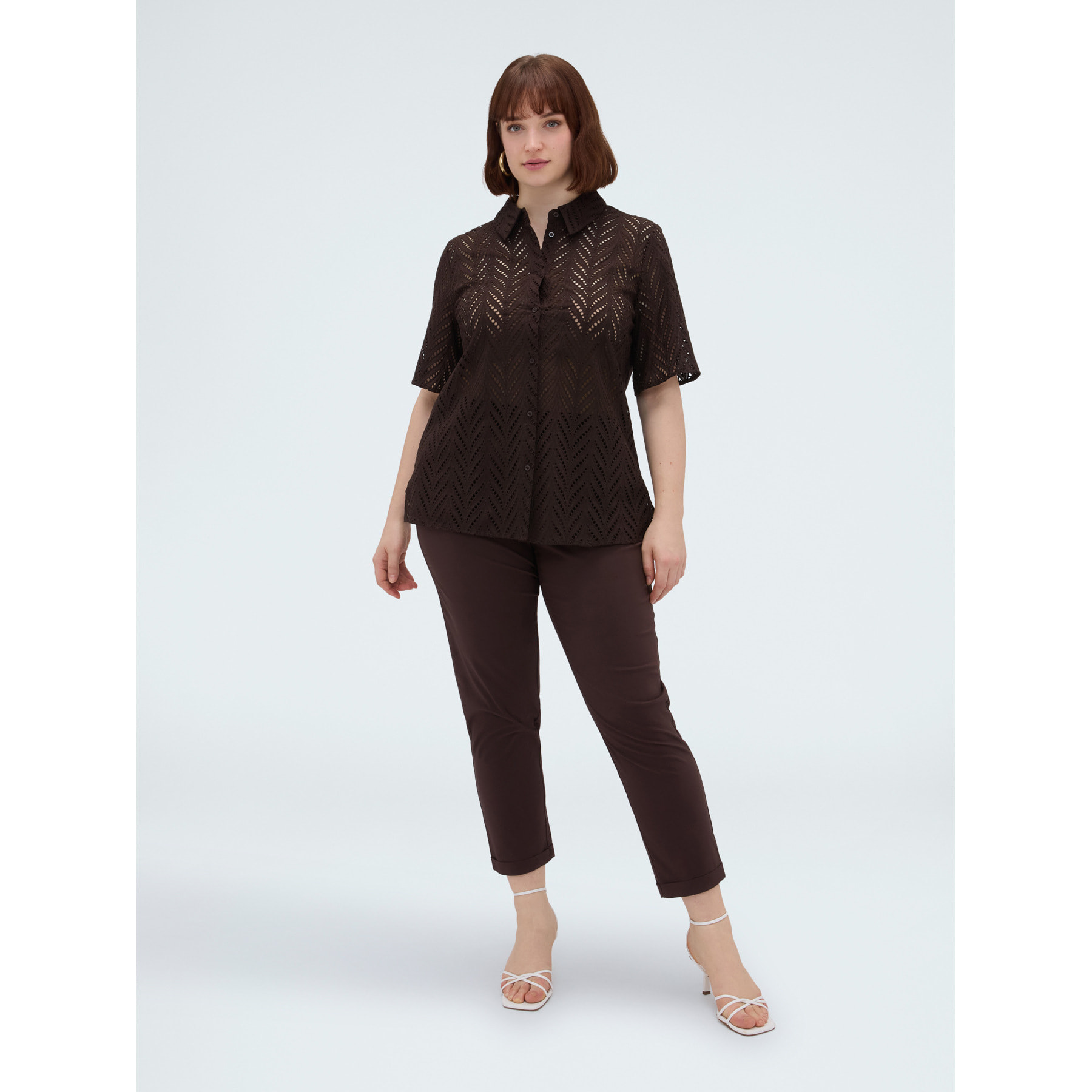 Fiorella Rubino - Jogger in tessuto stretch con risvolto - Marrone