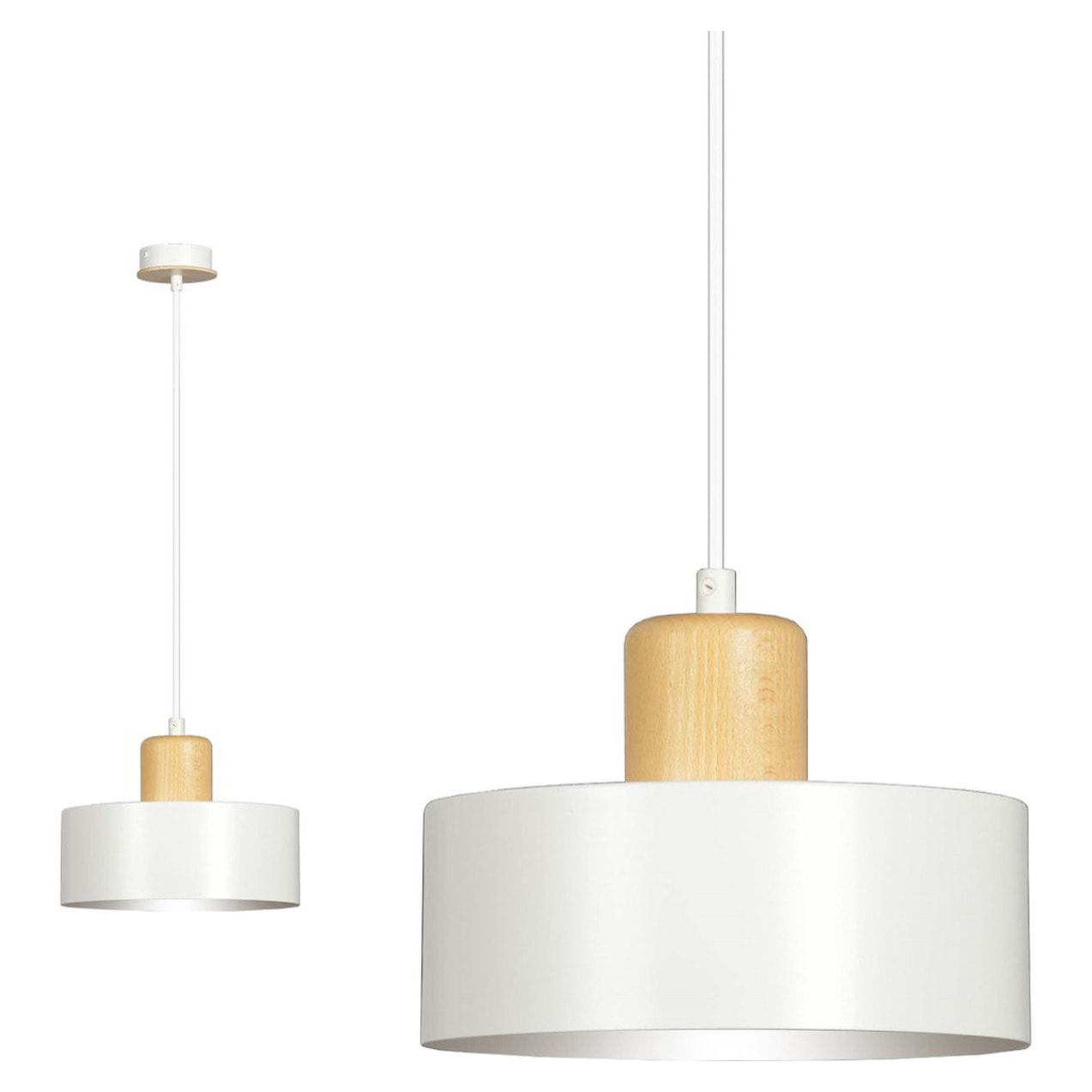 Lampada a sospensione TORIN in acciaio bianco e legno
