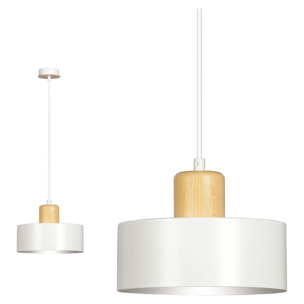 Lampada a sospensione TORIN in acciaio bianco e legno