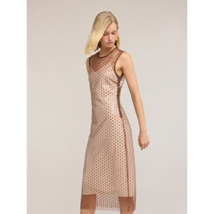 Motivi - Vestido tubo de tul bordado - Beige