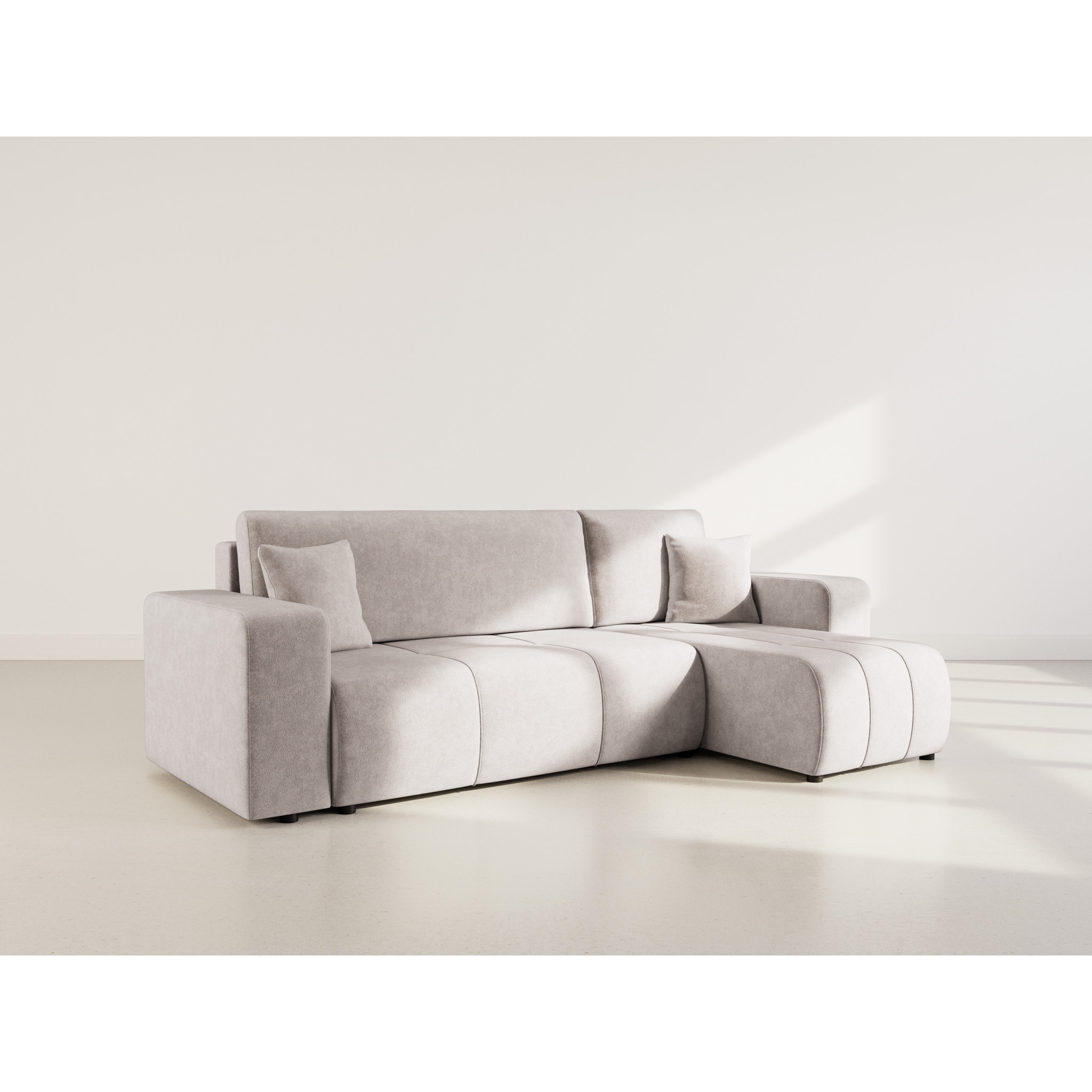 Nicole - canapé d'angle réversible 4 places convertible avec coffre en tissu - Gris clair