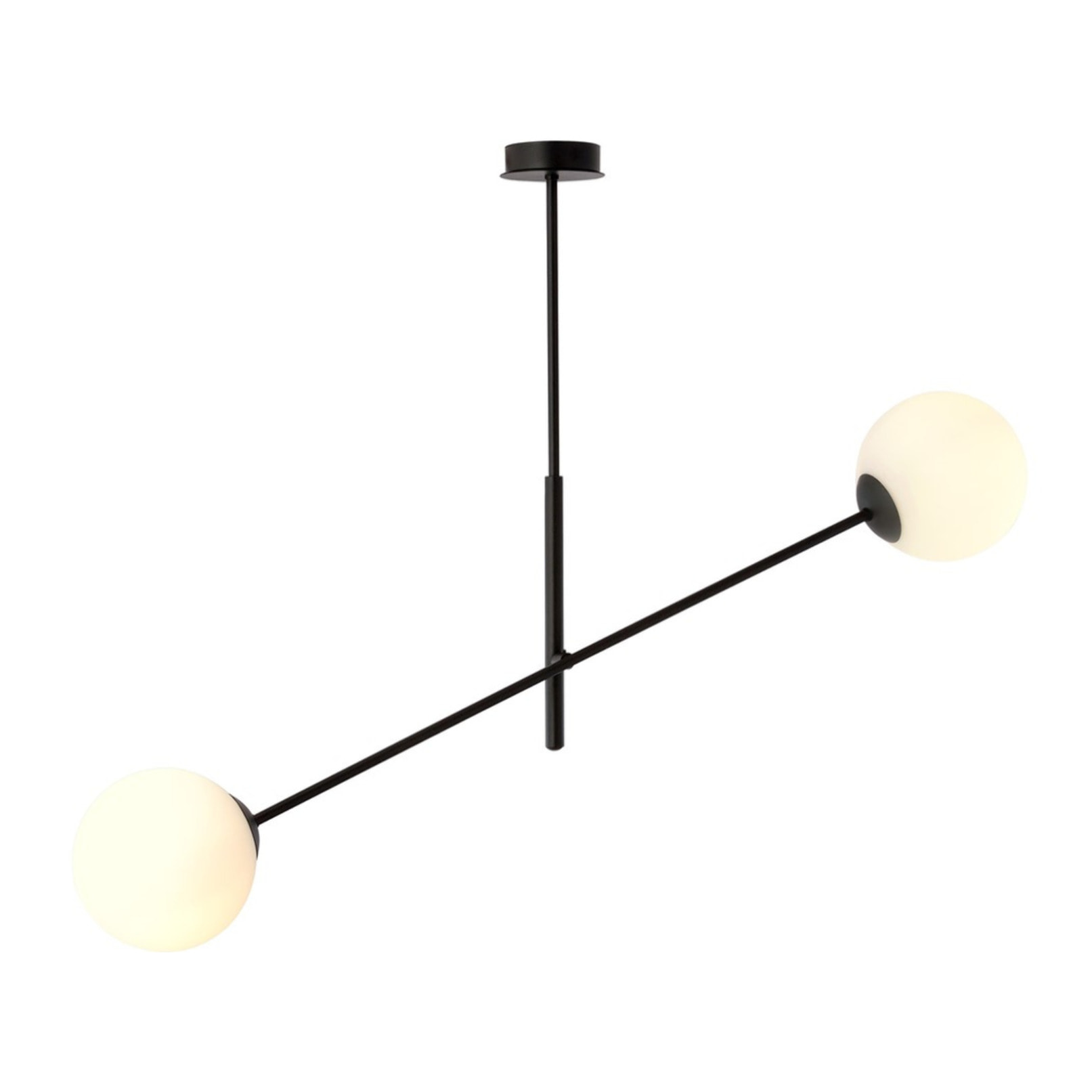 Lampada a sospensione LINEAR con struttura in acciaio nero e sfere in vetro