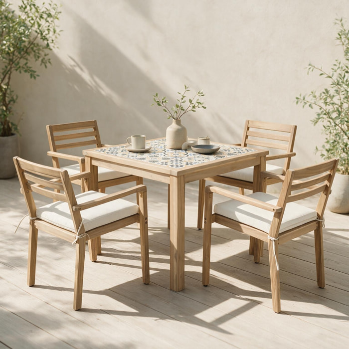 Ensemble table et chaises de jardin 4 places en acacia massif et céramique FARO